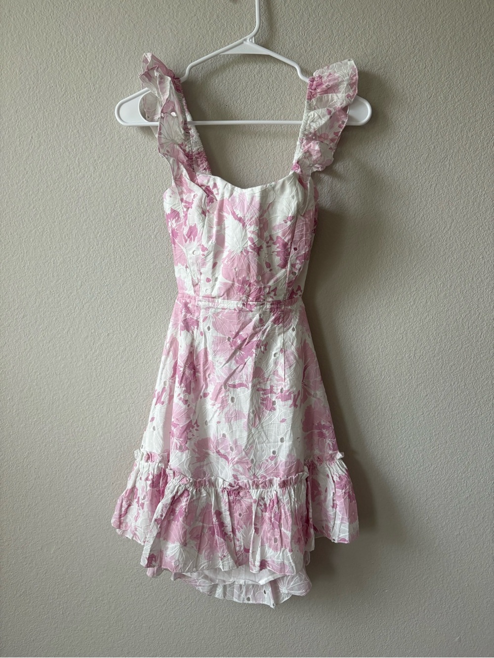 Pink Floral Ruffle-Strap Mini Dress